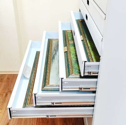 Стеллажи для хранения картин в выдвижных ящиках